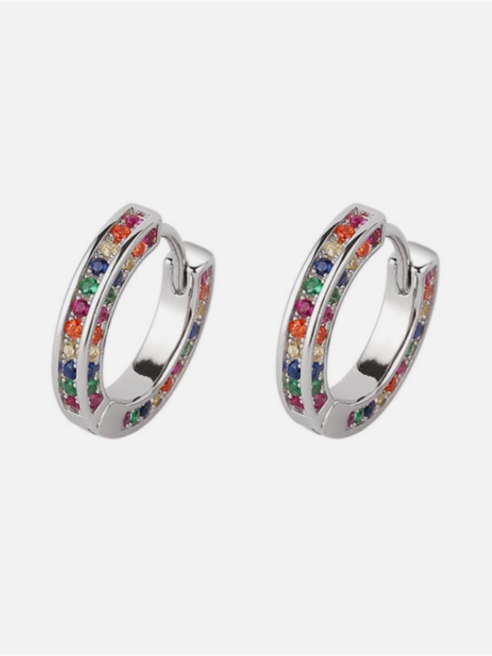 925 Sterling Silver Plated Colorful Cz Tube Huggie Hoop Earrings Women Girl E8